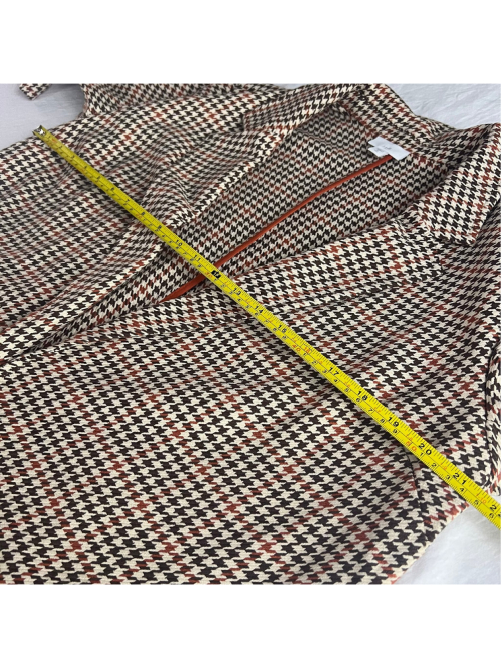 J Jill Sz M Tall Sonoma Houndstooth Duster Jacket Brown & Orange Business Career - Picture 9 of 11